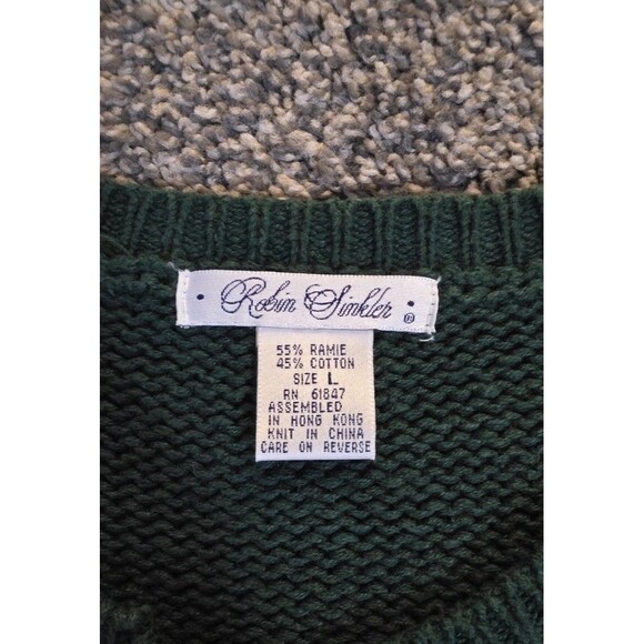 VTG Robin Sinklet Green Floral Button Down Cardigan Sweater Size Large - Picture 6 of 7